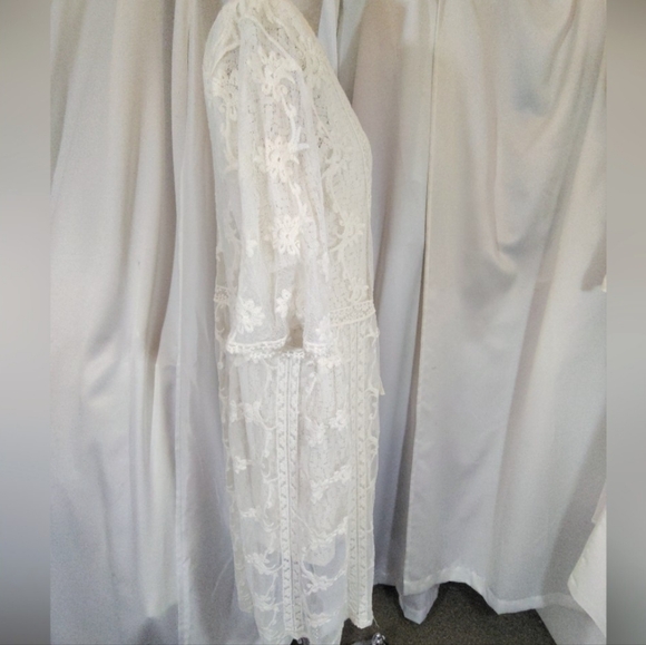 2 Pc:Banana Republic Lace Dress+Cardigan CoverUp, Ivory, Midi, 1/2 Sleeve, M/L - Picture 6 of 16